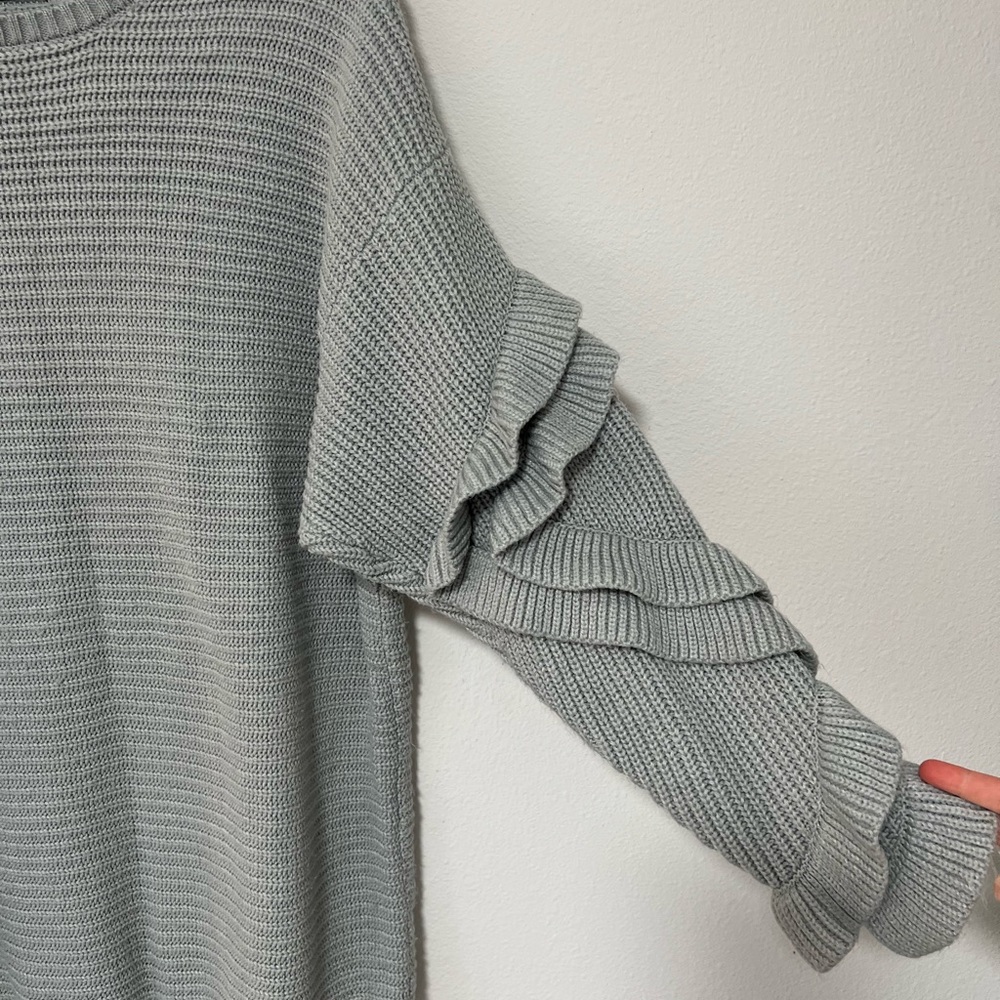 Simplee Gray Ruffle Sleeve Sweater - Picture 4 of 10